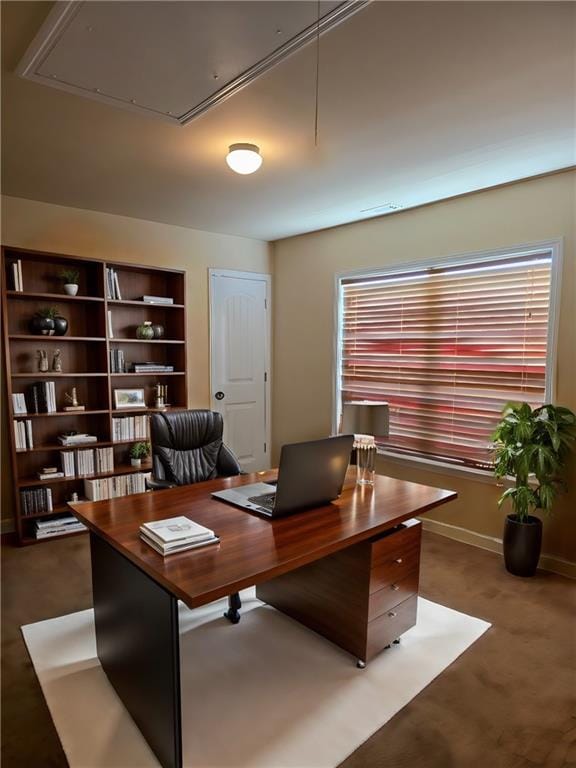 view of carpeted home office