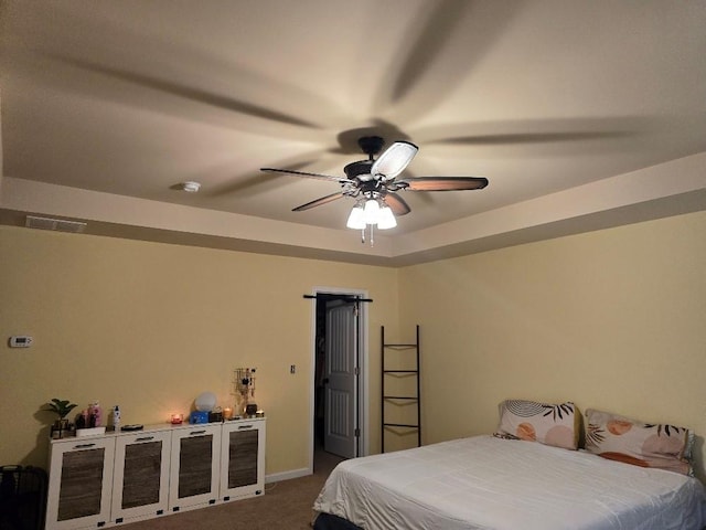 bedroom with carpet floors and ceiling fan