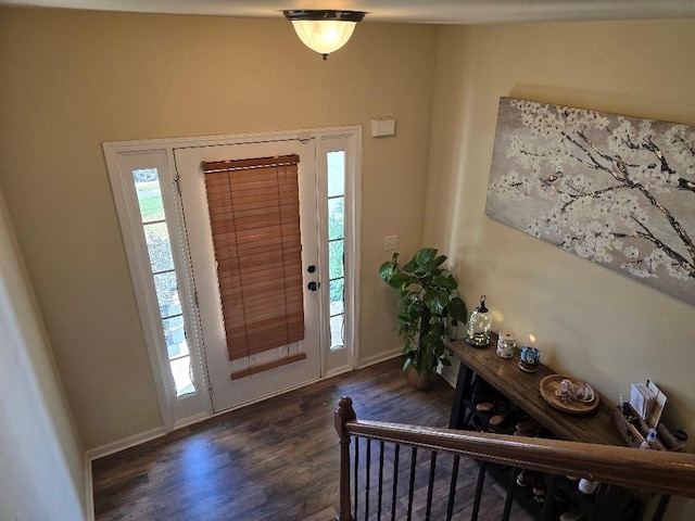 foyer entrance featuring dark hardwood / wood-style floors and a healthy amount of sunlight