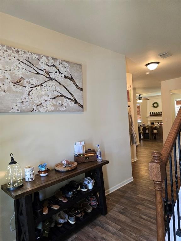 hallway featuring dark wood-type flooring