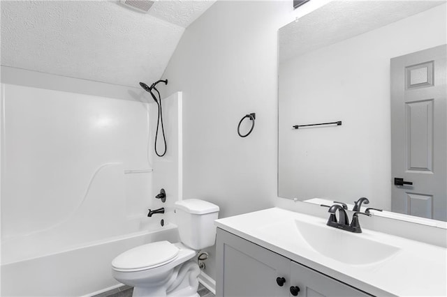 bathroom with a textured ceiling, visible vents, vanity, and toilet