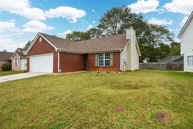 view of front facade featuring a garage and a front lawn