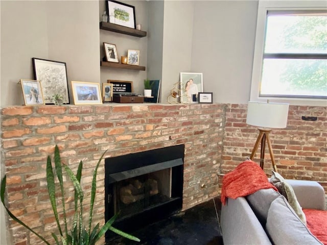 room details with a brick fireplace