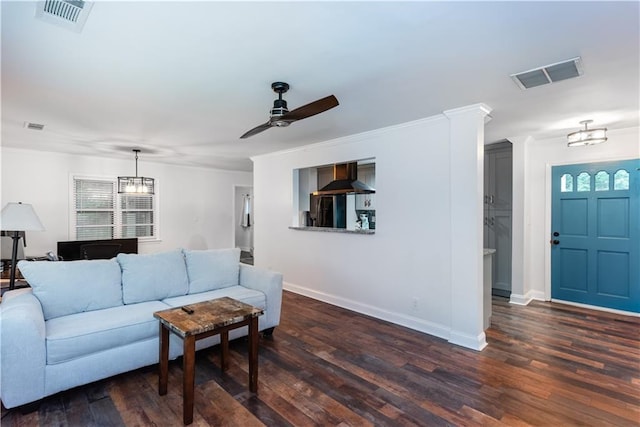 3336 Forrest Hills Dr, Hapeville, GA 30354 - living area with wood finished floors, a ceiling fan, ornamental molding, and a chandelier