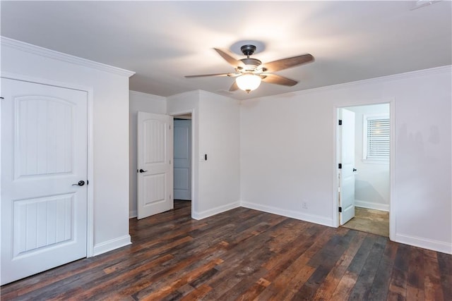 3336 Forrest Hills Dr, Hapeville, GA 30354 - unfurnished bedroom with dark wood-style floors, crown molding, and ceiling fan