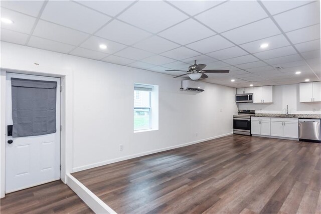 3336 Forrest Hills Dr, Hapeville, GA 30354 - kitchen featuring stainless steel appliances, dark wood finished floors, white cabinets, a ceiling fan, and recessed lighting