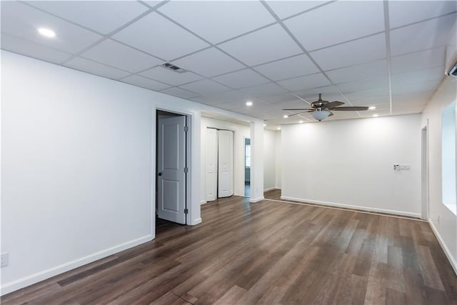 3336 Forrest Hills Dr, Hapeville, GA 30354 - spare room with dark wood-style floors, ceiling fan, a drop ceiling, and recessed lighting