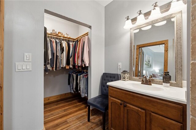 bathroom featuring vanity and wood-type flooring