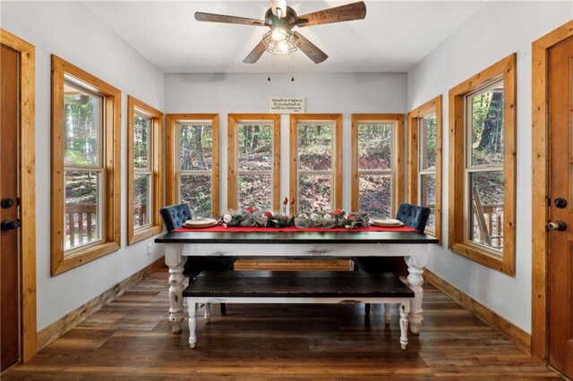 sunroom / solarium with ceiling fan