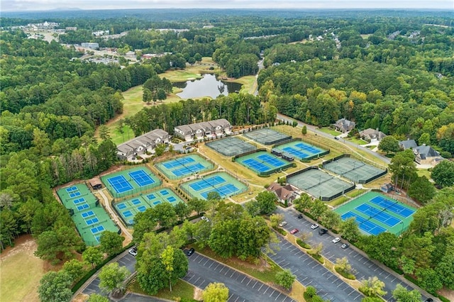 aerial view featuring a water view