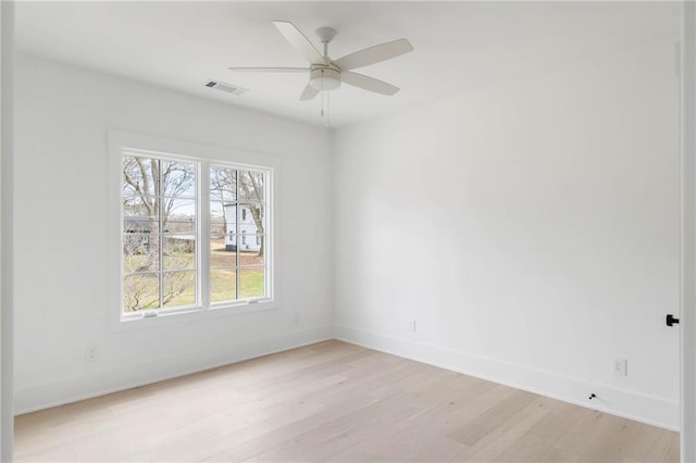 spare room featuring ceiling fan and light hardwood / wood-style floors