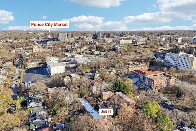 drone / aerial view featuring a city view