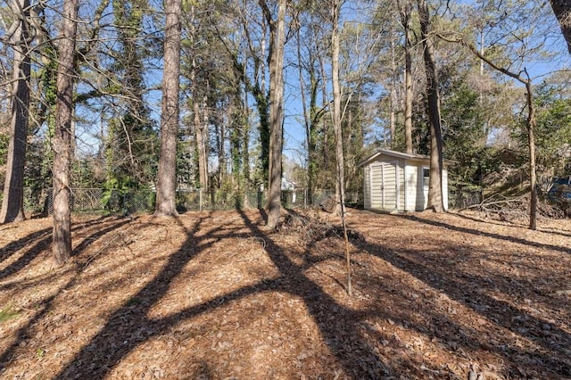 view of yard with a storage unit