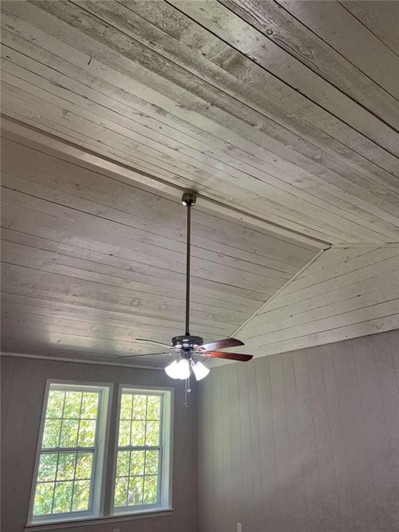 details featuring wood ceiling and a ceiling fan