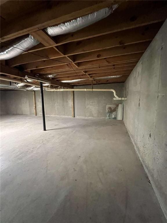 view of unfinished basement