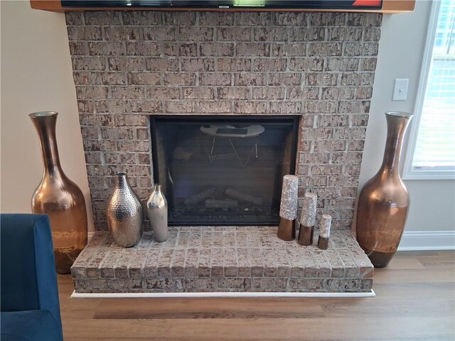 2647 Old Snapping Shoals Rd, Mcdonough, GA 30252 - detailed view of a fireplace, wood finished floors, and baseboards
