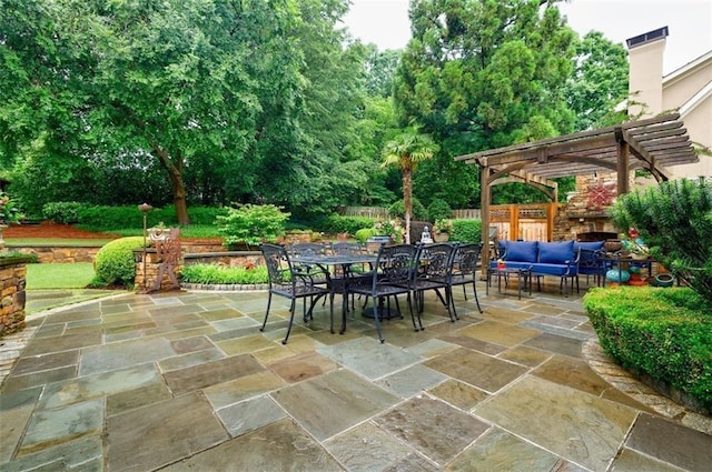 5318 Brooke Farm Dr, Dunwoody, GA 30338 - view of patio featuring a pergola, outdoor dining area, and outdoor lounge area