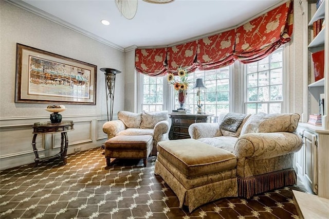 5318 Brooke Farm Dr, Dunwoody, GA 30338 - sitting room with crown molding and ceiling fan