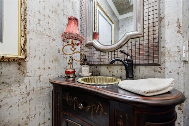 5318 Brooke Farm Dr, Dunwoody, GA 30338 - bathroom with crown molding and vanity
