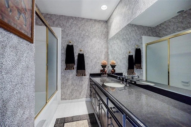 5318 Brooke Farm Dr, Dunwoody, GA 30338 - full bath with vanity, tile patterned flooring, and enclosed tub / shower combo