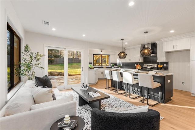 living room with light hardwood / wood-style floors