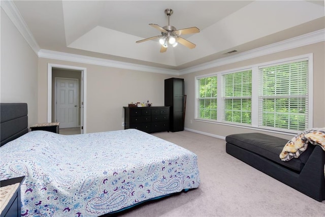 118 Brendylynn Trce, Woodstock, GA 30188 - bedroom featuring a raised ceiling, light carpet, crown molding, ceiling fan, and baseboards