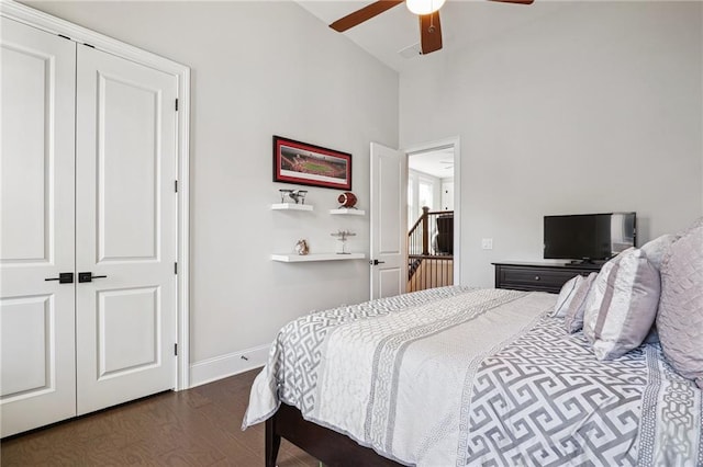 114 Village Green Ave, Woodstock, GA 30189 - bedroom featuring dark wood-type flooring, baseboards, and ceiling fan