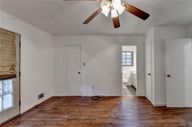 unfurnished room featuring wood-type flooring and ceiling fan