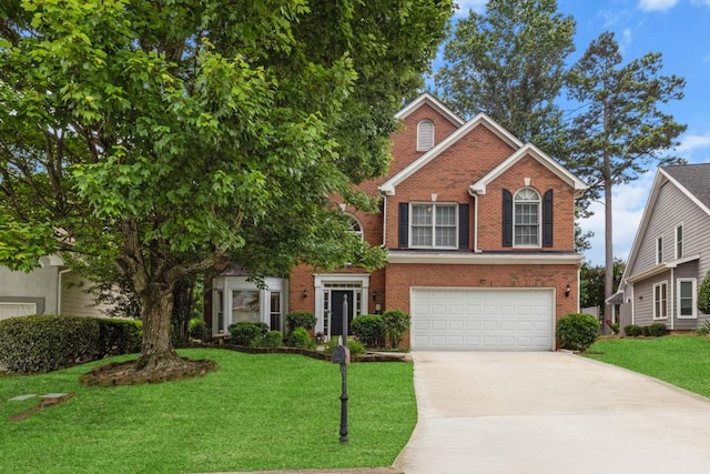 3242 Monarch Pine Dr, Peachtree Corners, GA 30071 - traditional home featuring brick siding, driveway, an attached garage, and a front lawn