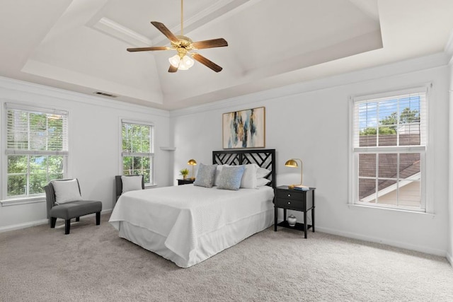 3242 Monarch Pine Dr, Peachtree Corners, GA 30071 - bedroom featuring a tray ceiling, carpet floors, baseboards, and a ceiling fan