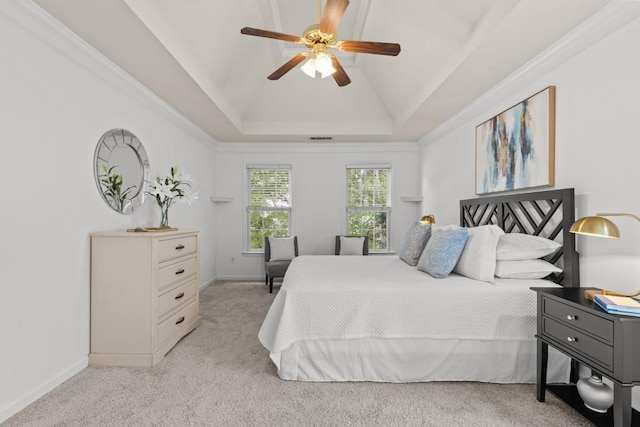3242 Monarch Pine Dr, Peachtree Corners, GA 30071 - bedroom with light carpet, baseboards, a ceiling fan, a raised ceiling, and lofted ceiling