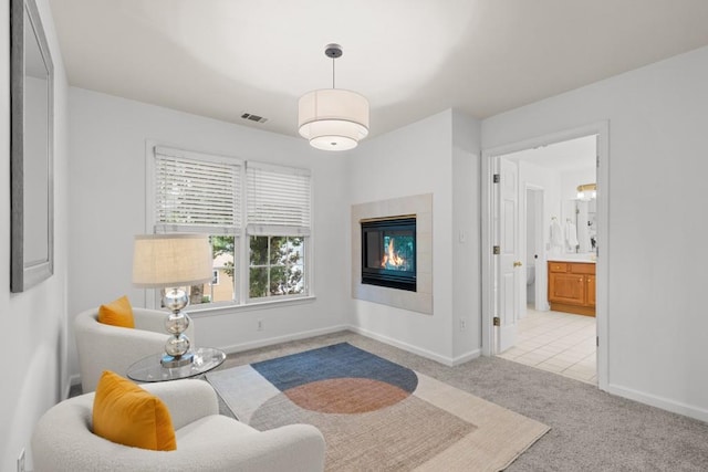 3242 Monarch Pine Dr, Peachtree Corners, GA 30071 - living area with light colored carpet, baseboards, and a fireplace