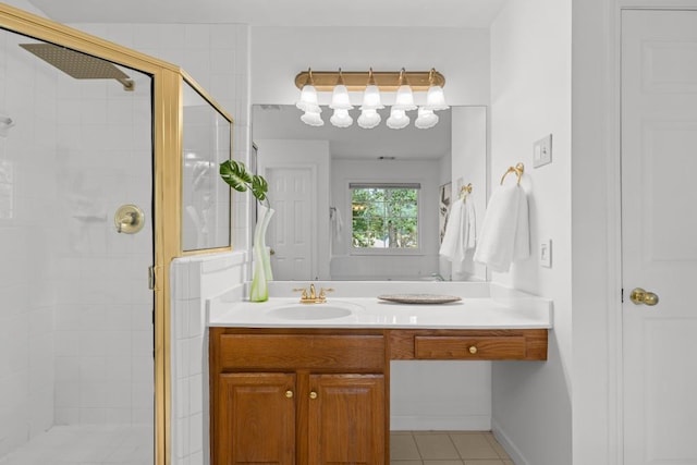 3242 Monarch Pine Dr, Peachtree Corners, GA 30071 - bathroom featuring a stall shower, vanity, and tile patterned flooring