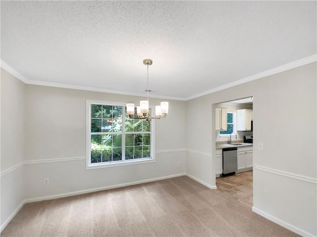 5159 Round Table Dr, Ellenwood, GA 30294 - unfurnished room with a chandelier, light carpet, ornamental molding, and a textured ceiling