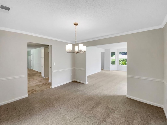 5159 Round Table Dr, Ellenwood, GA 30294 - unfurnished room with a chandelier, carpet flooring, crown molding, and a textured ceiling