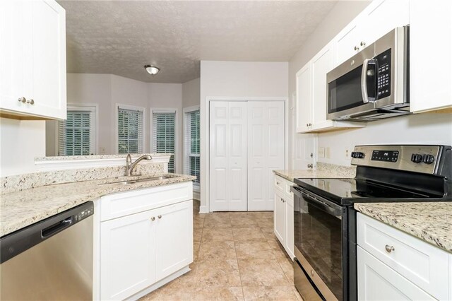 kitchen with white cabinetry, stainless steel appliances, and sink