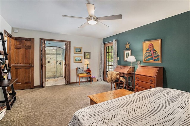 2452 Camp Mitchell Rd, Grayson, GA 30017 - bedroom featuring carpet floors, baseboards, ensuite bath, and ceiling fan
