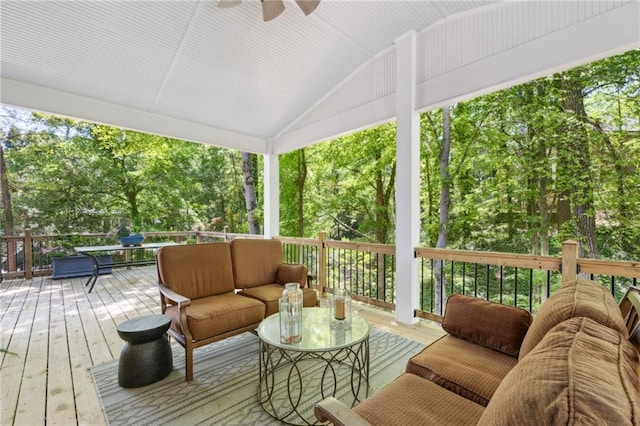 4152 Club Dr NE, Atlanta, GA 30319 - deck featuring ceiling fan and an outdoor living space