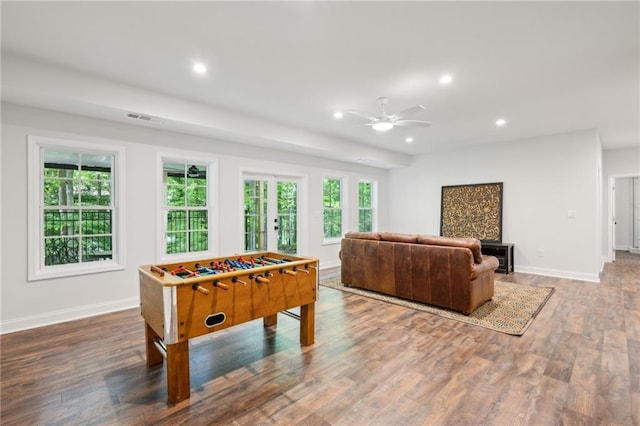 4152 Club Dr NE, Atlanta, GA 30319 - game room with recessed lighting, wood finished floors, visible vents, and a ceiling fan