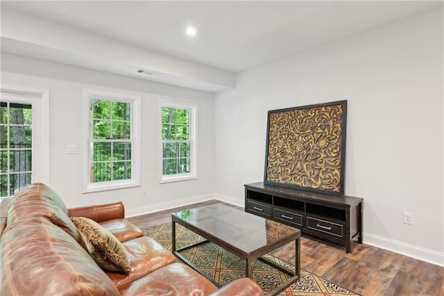 4152 Club Dr NE, Atlanta, GA 30319 - living area featuring baseboards, wood finished floors, visible vents, and recessed lighting