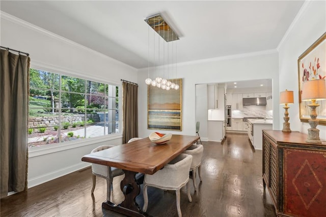4152 Club Dr NE, Atlanta, GA 30319 - dining space featuring dark wood finished floors, plenty of natural light, crown molding, and baseboards
