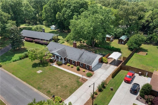 drone / aerial view with a forest view