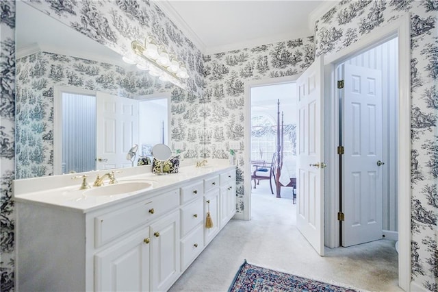 bathroom featuring vanity and crown molding