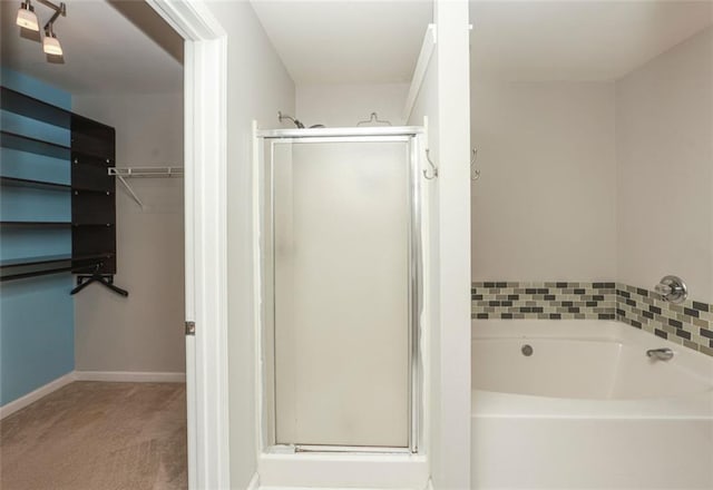 5260 Sherwood Way, Cumming, GA 30040 - full bath featuring a shower stall, a bath, and baseboards