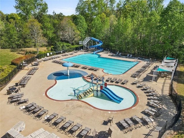 5260 Sherwood Way, Cumming, GA 30040 - community pool with a water slide, a water play area, and a patio