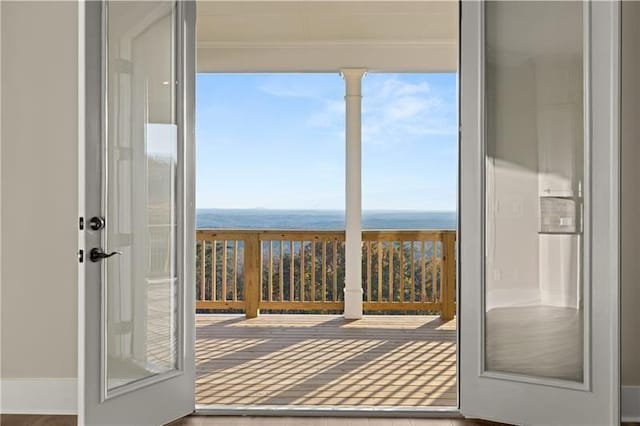 231 Laurel Vista Dr, Canton, GA 30114 - entryway with a water view and crown molding