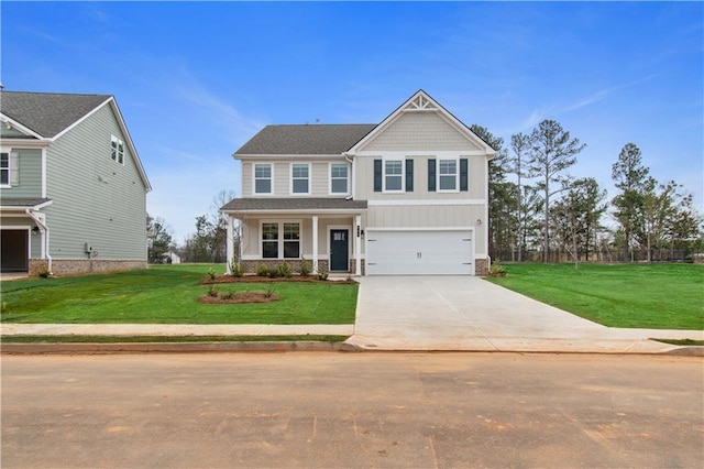 craftsman-style home with a garage and a front yard