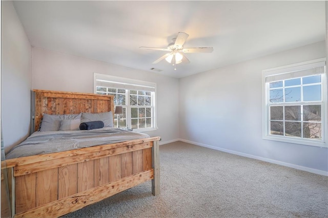 bedroom with carpet flooring and ceiling fan