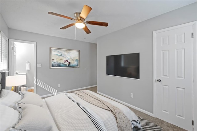 bedroom featuring carpet and ceiling fan