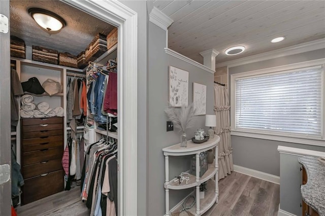 spacious closet with wood finished floors